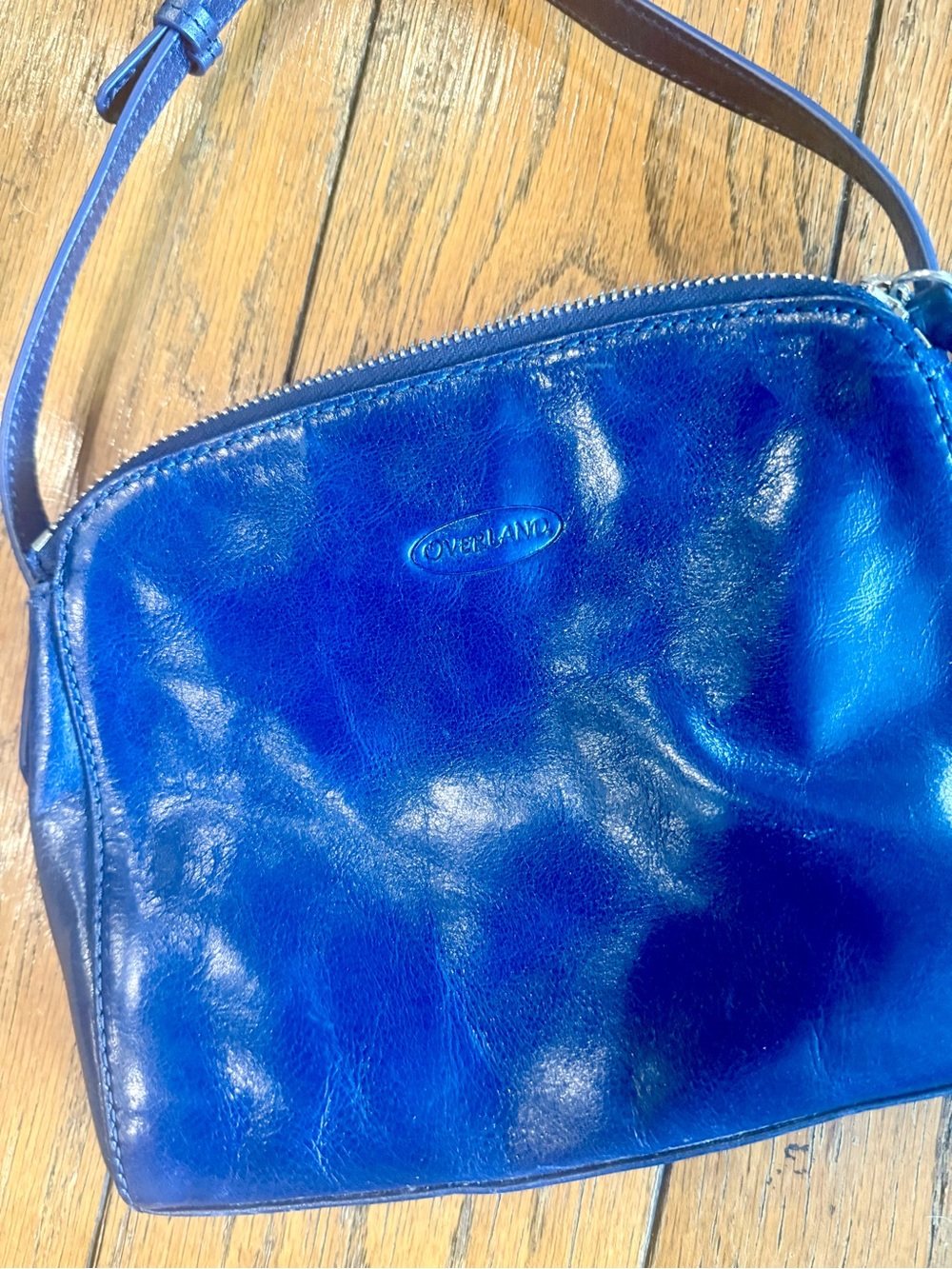 Vintage 90s/Y2K Overland dark blue leather crossbody bag - Picture 2 of 7